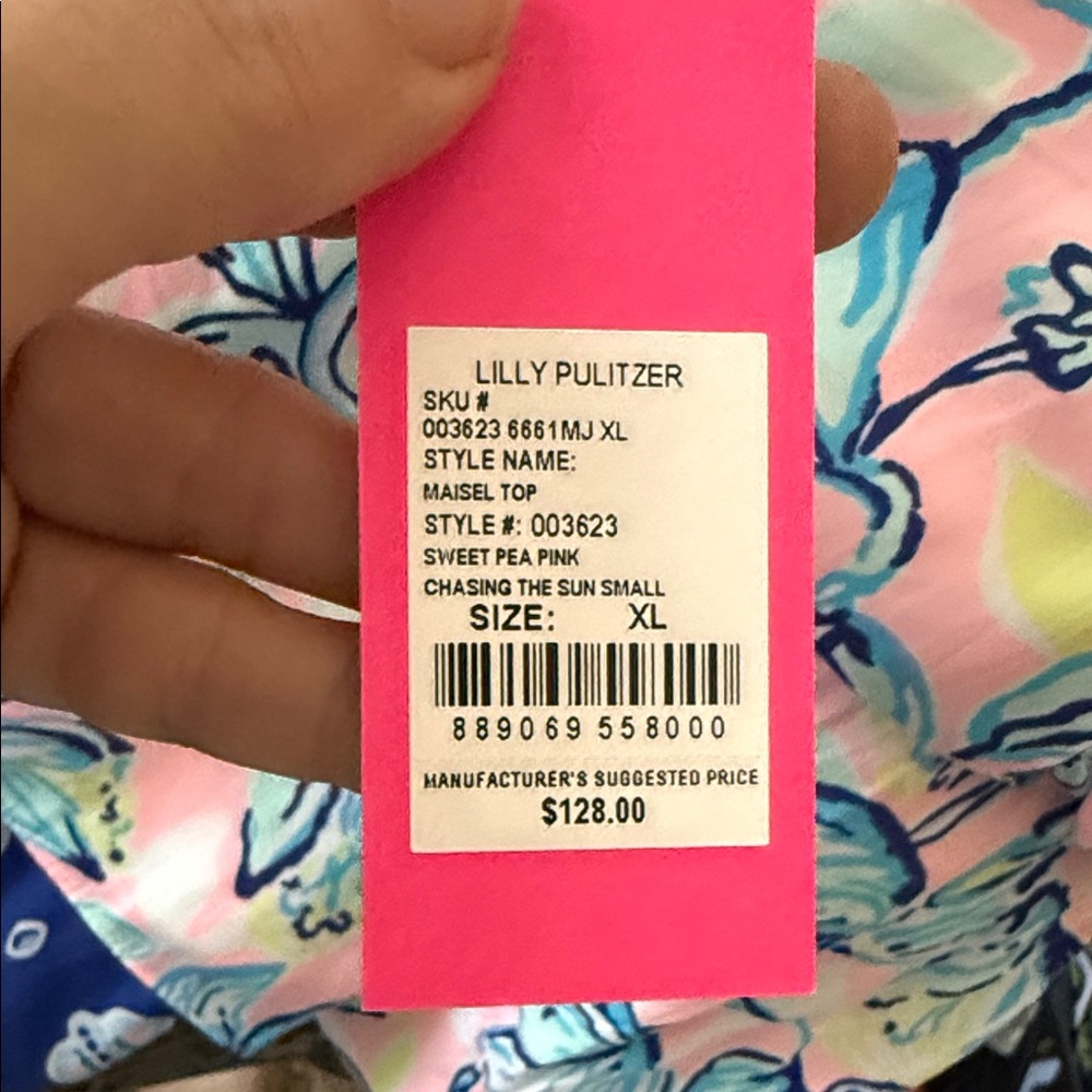 Lilly Pulitzer Maisel Pink Blue Top Floral Long Sleeve Gold Buttons NEW XL 14 16 - Picture 13 of 13